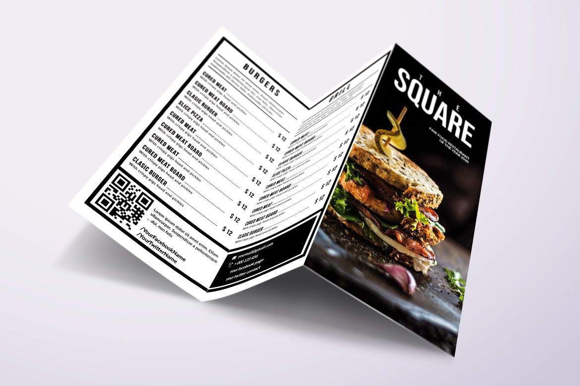 经典极简三折页A4&美国信纸大小餐厅菜单模板 Classic Minimal Trifold A4 & US Letter Food Menu插图(5)