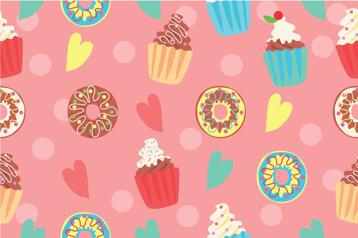 纸杯蛋糕手绘矢量图案背景素材库精选 Cupcake Pattern – Vector Illustration插图