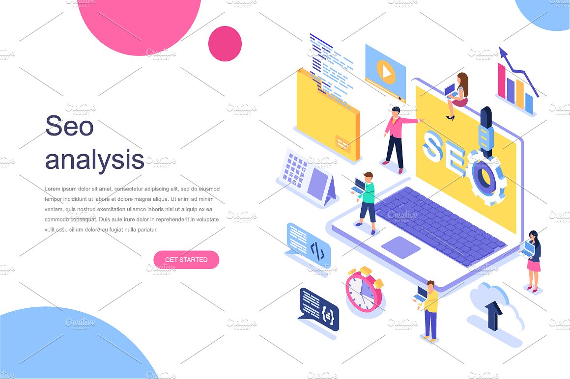 现代平面设计等距着陆页模板 Isometric Concept Flat Design插图(8)