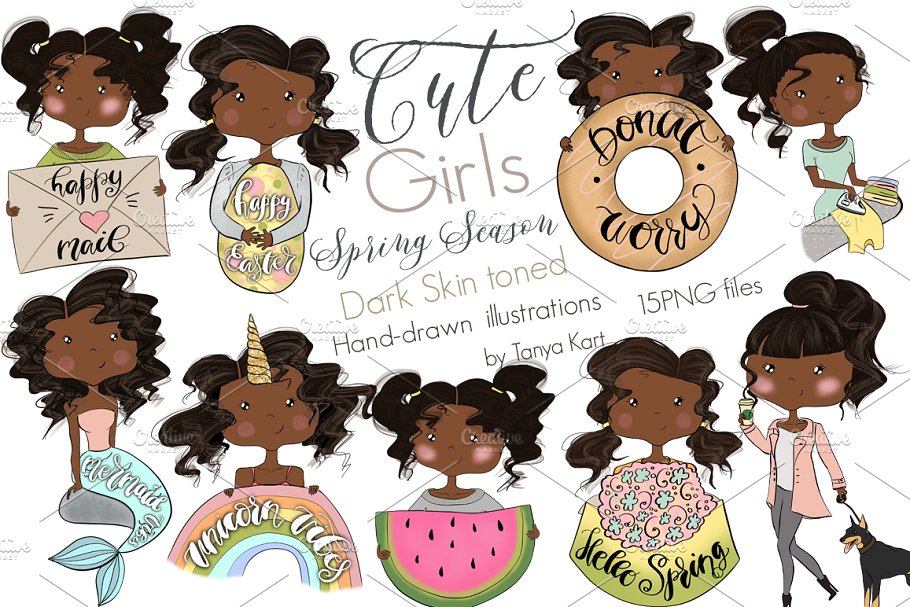 可爱时髦卡通女孩手绘套装 Planner Cute Girls Hand-drawn kit插图