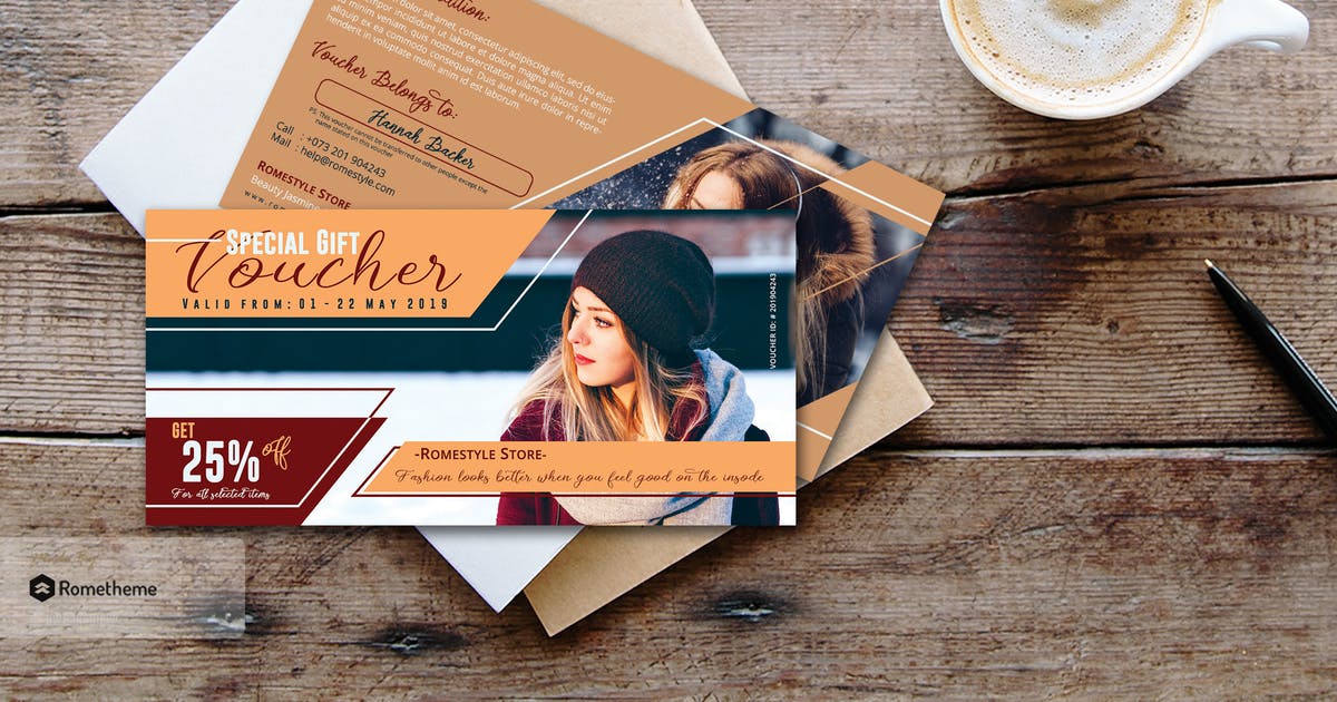 现代时尚设计促销活动优惠券/礼品券模板插图