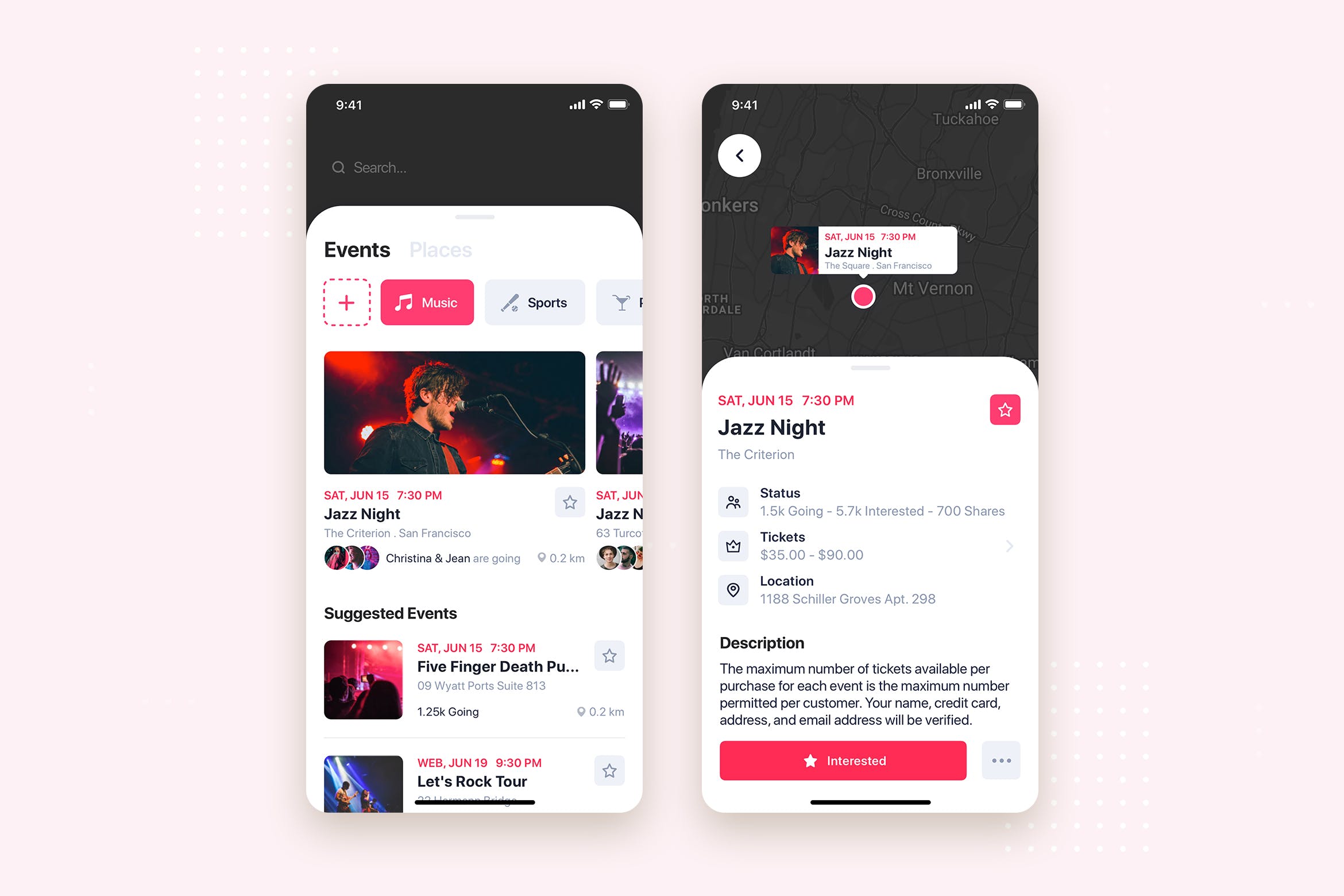 音乐活动事件APP应用列表&详情界面UI设计素材库精选模板 Music Event Mobile App UI Kit Template插图
