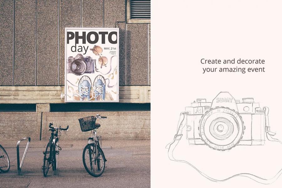 复古风格摄影水彩插画套装插图(6)