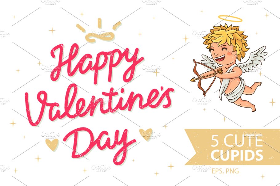 可爱的情人节卡通爱神丘比特素材下载 [EPS]插图