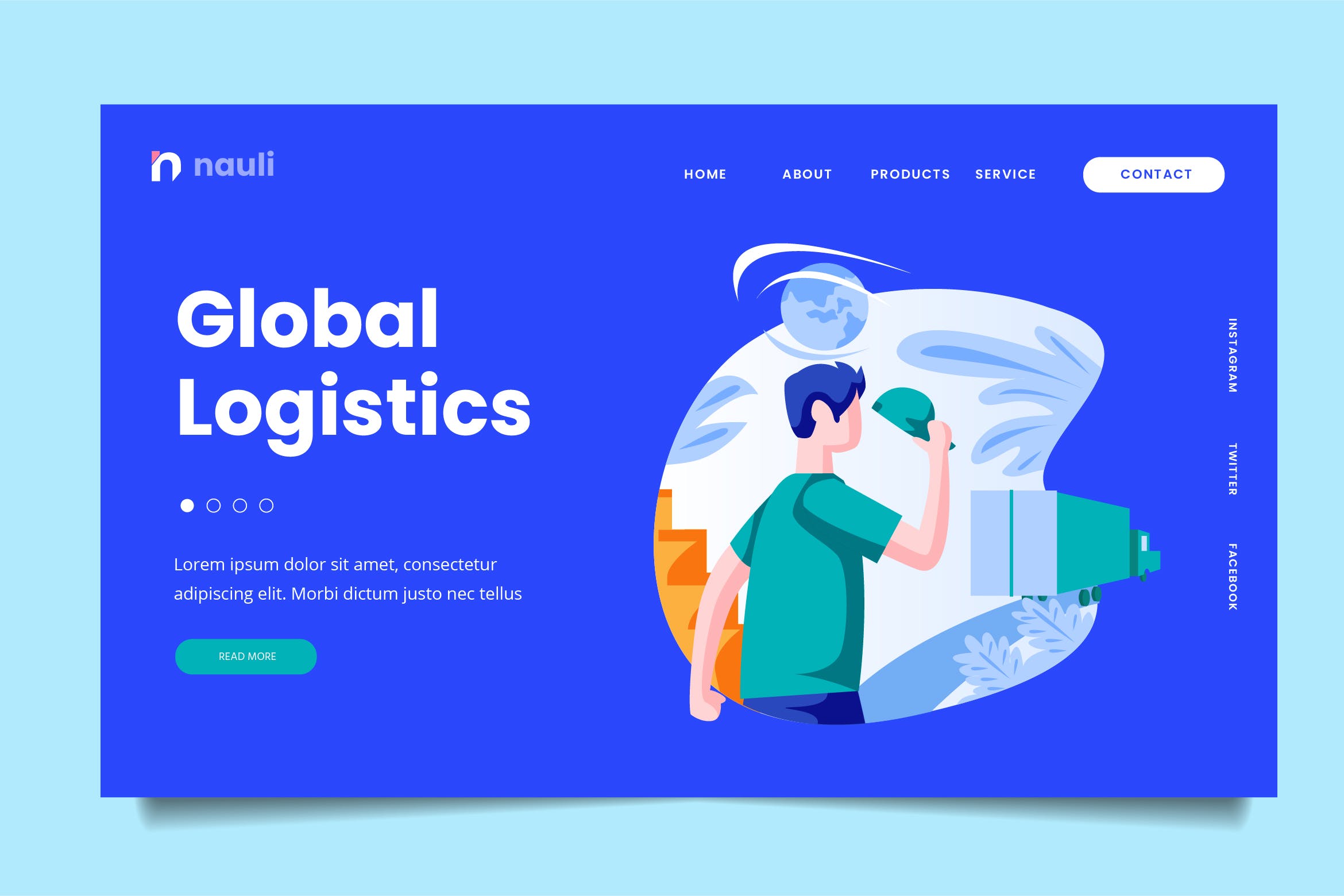 全球物流主题网站设计矢量插画素材 Global Logistic Web Header PSD and AI Vector插图