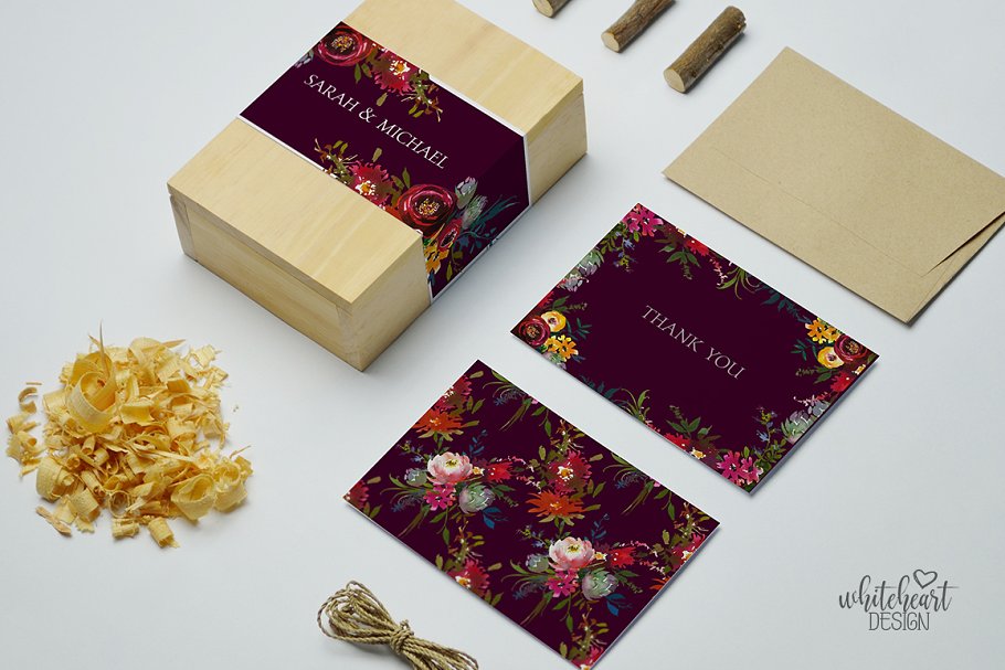 波尔多水彩花卉艺术设计素材 Bordo Watercolor Floral Clip Art Set插图(7)