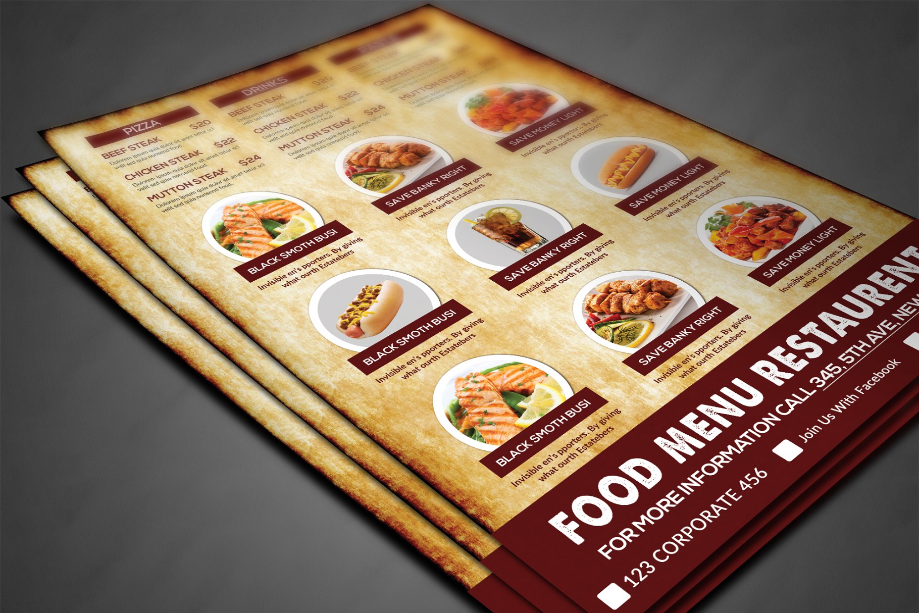 西式快餐食品外卖菜单传单模板 Food Menu插图(2)