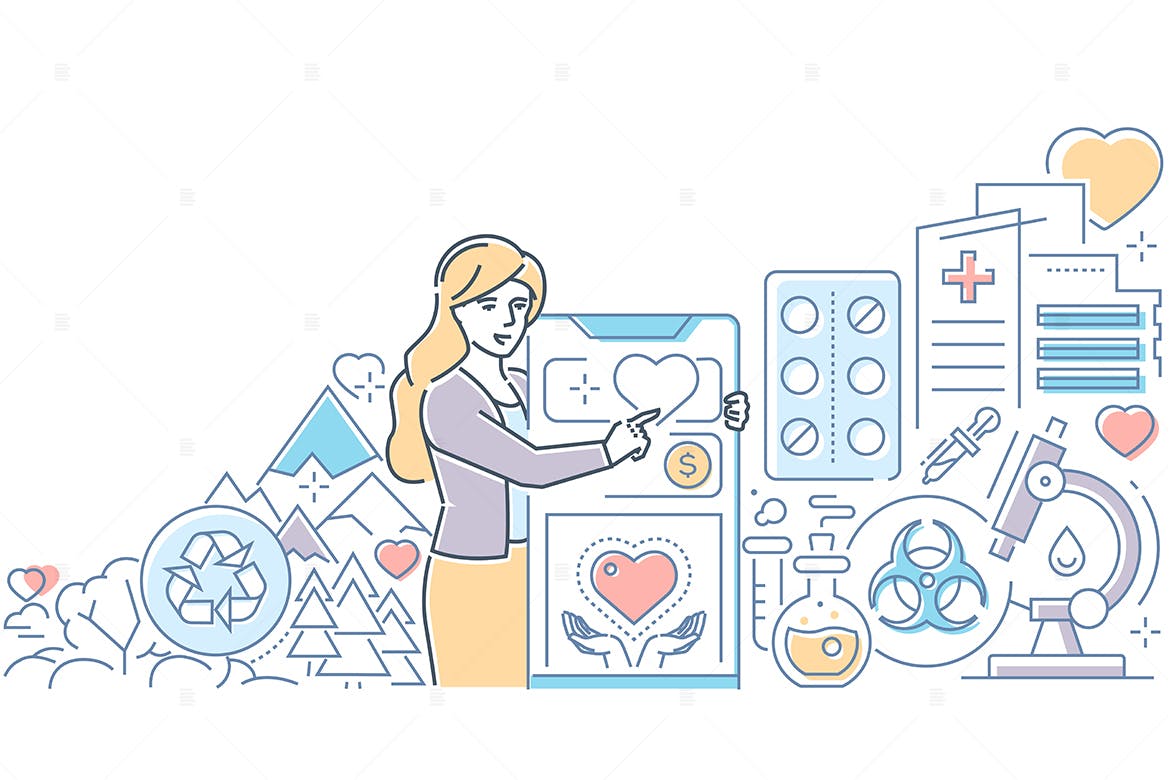 慈善概念线条设计风格矢量插画素材库精选 Charity concept – line design style illustration插图