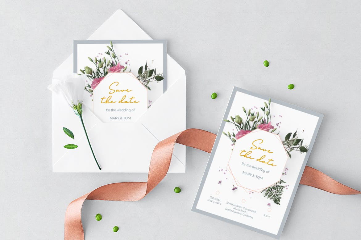 花卉装饰艺术风格婚礼邀请设计套件 Wedding Invitation Set插图(9)