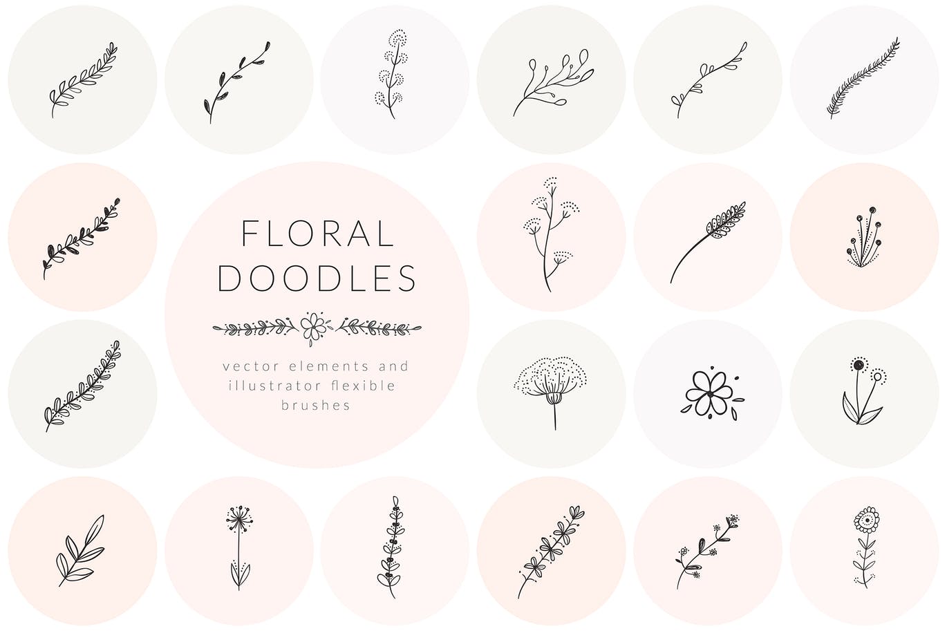 手绘花卉涂鸦装饰元素素材 Hand Drawn Floral Doodles插图