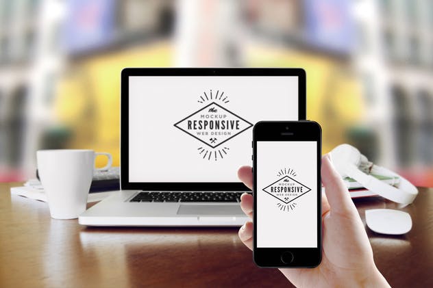 响应式网页设计演示iPhone/Macbook/iMac样机模板 Responsive Design Device Display Mock-Up插图(1)