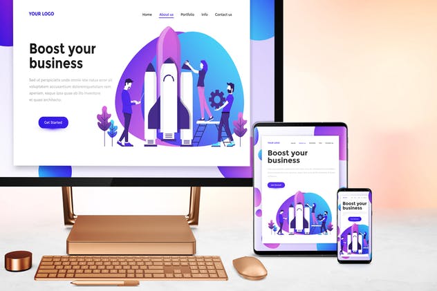 跨平台设计项目展示样机合集 Responsive Screens Mockup插图(1)