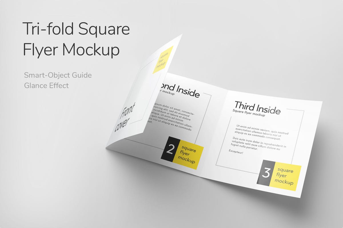 简约三折页方形传单样机 Tri-Fold Square Flyer Mockup插图
