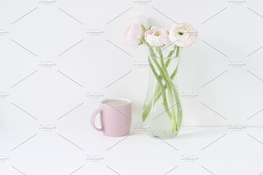 粉红毛茛花卉装饰场景样机 Pink Ranunculus Bundle插图(10)