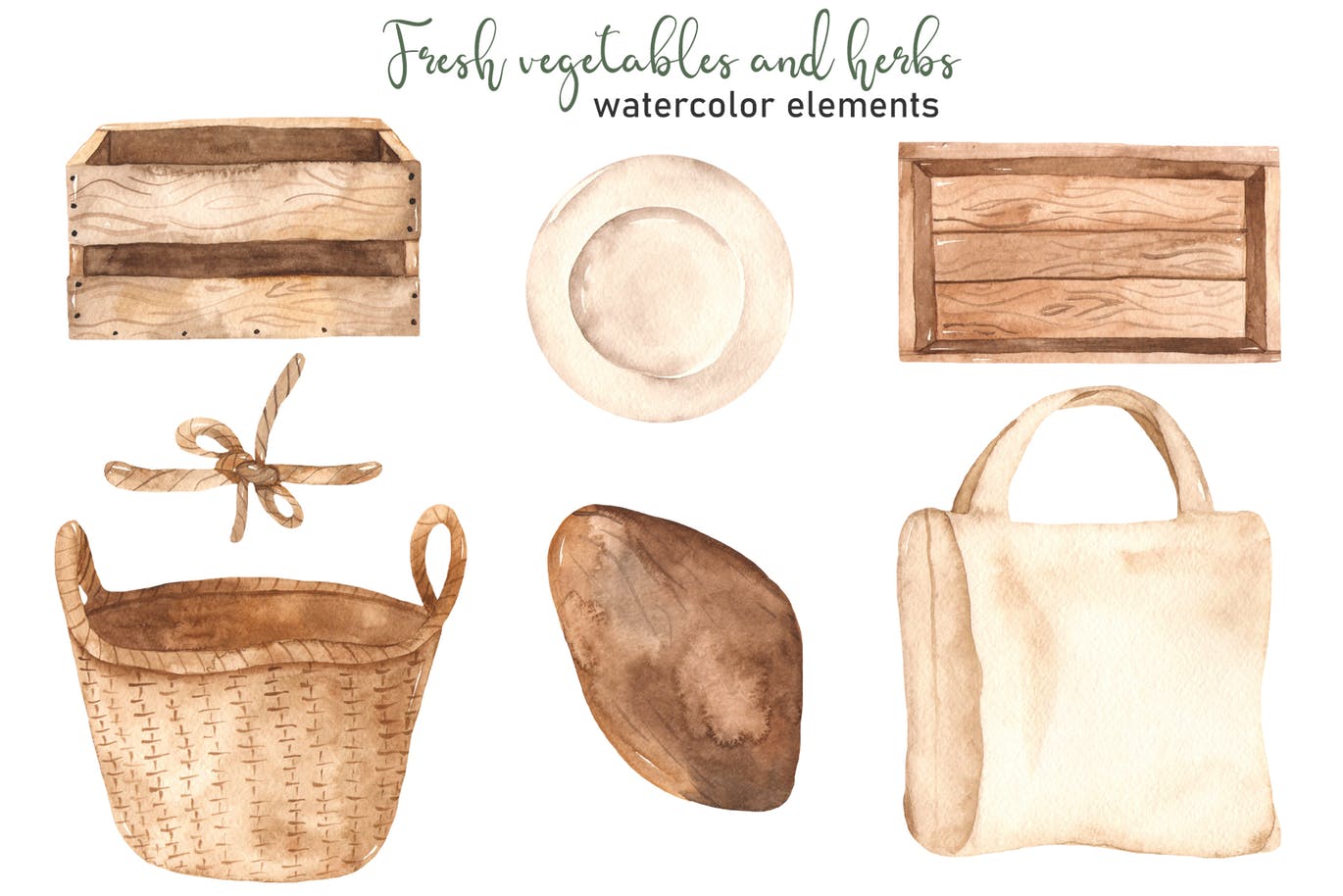 水彩手绘蔬菜＆草药剪贴画素材包 Watercolor vegetables and herbs Collection clipart插图(3)