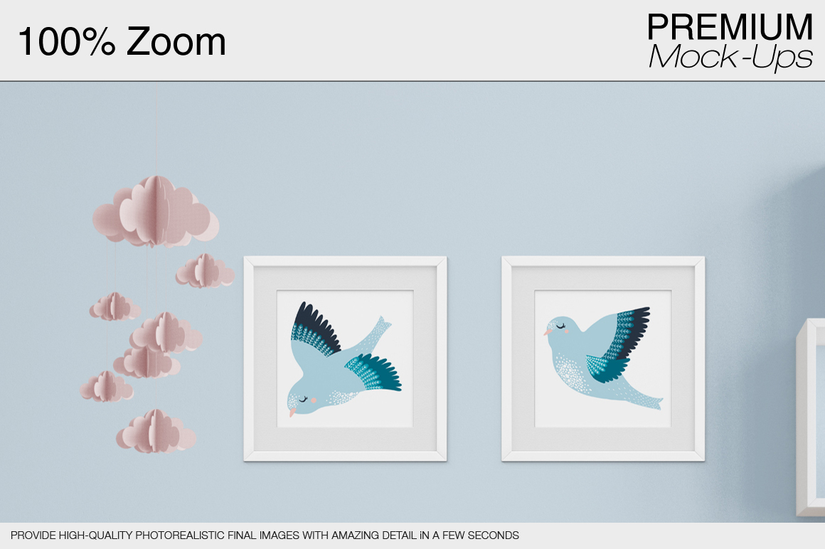 高品质的婴儿床 & 90个相框展示样机下载 Nursery Crib Wall & 90 Frames [psd]插图(16)