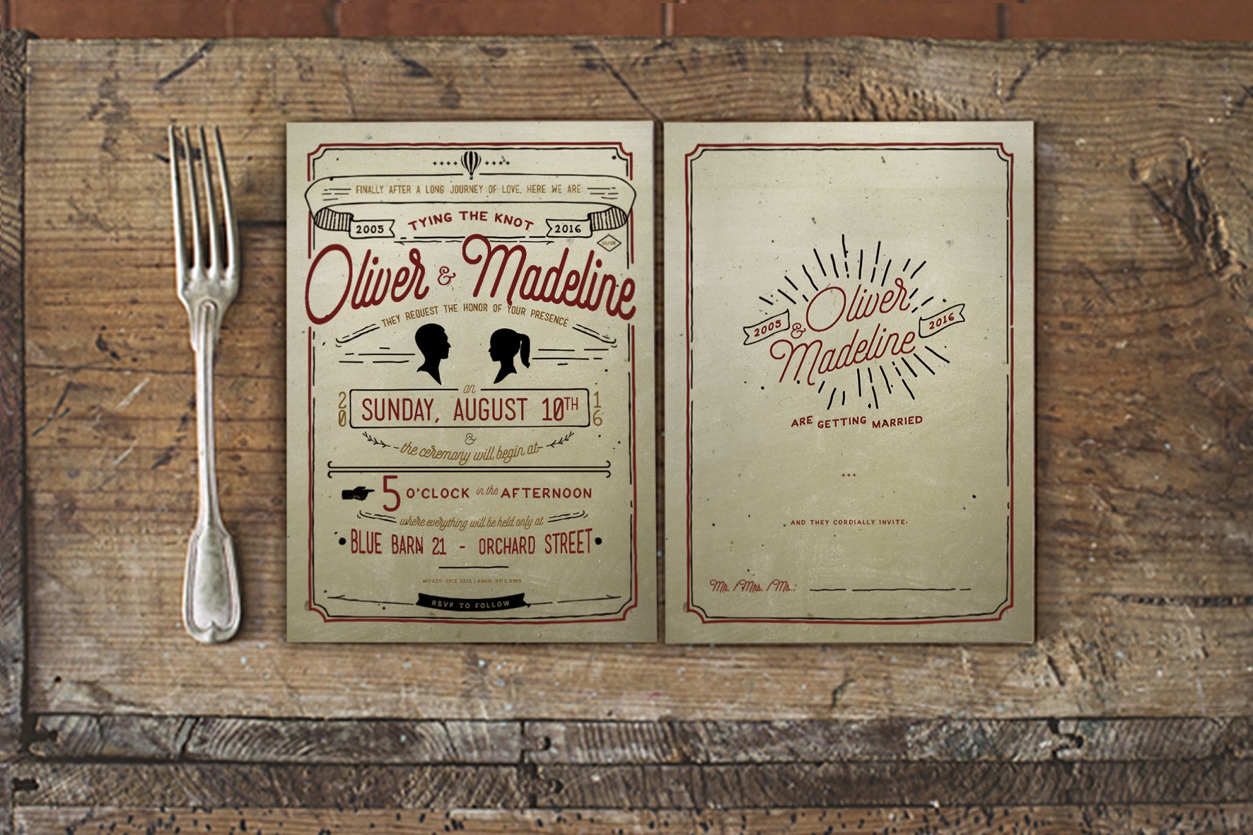 复古手写婚礼邀请函模板套装 Vintage Hand Lettering Wedding Suite插图