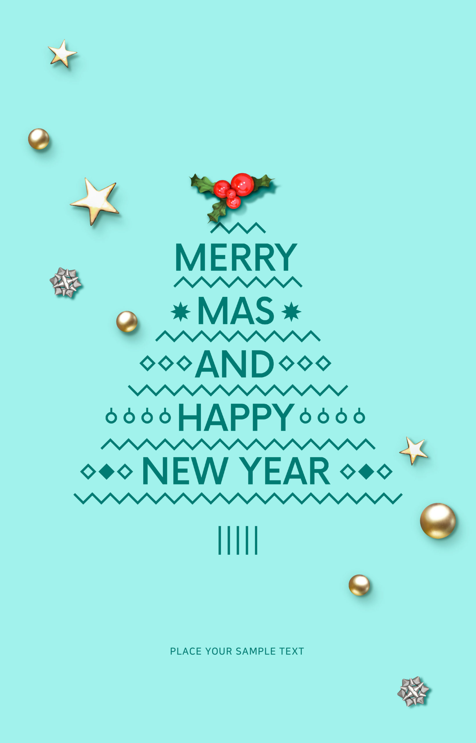 圣诞新年快乐问候祝福主题海报设计模板插图