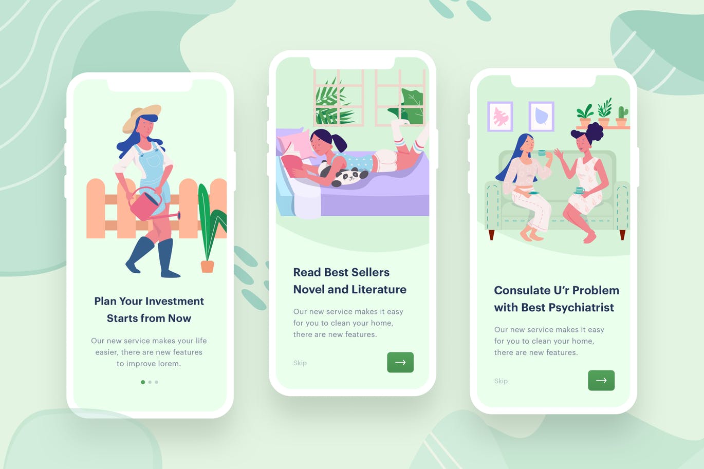 女性学习与社交主题APP应用启动页矢量插画素材 Women’s Learn & Socialize插图