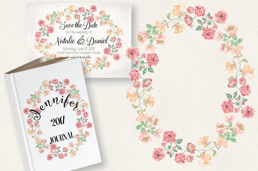 复古风格水彩玫瑰图案剪贴画素材 Vintage Roses Watercolor Clip Art Bundle插图(4)