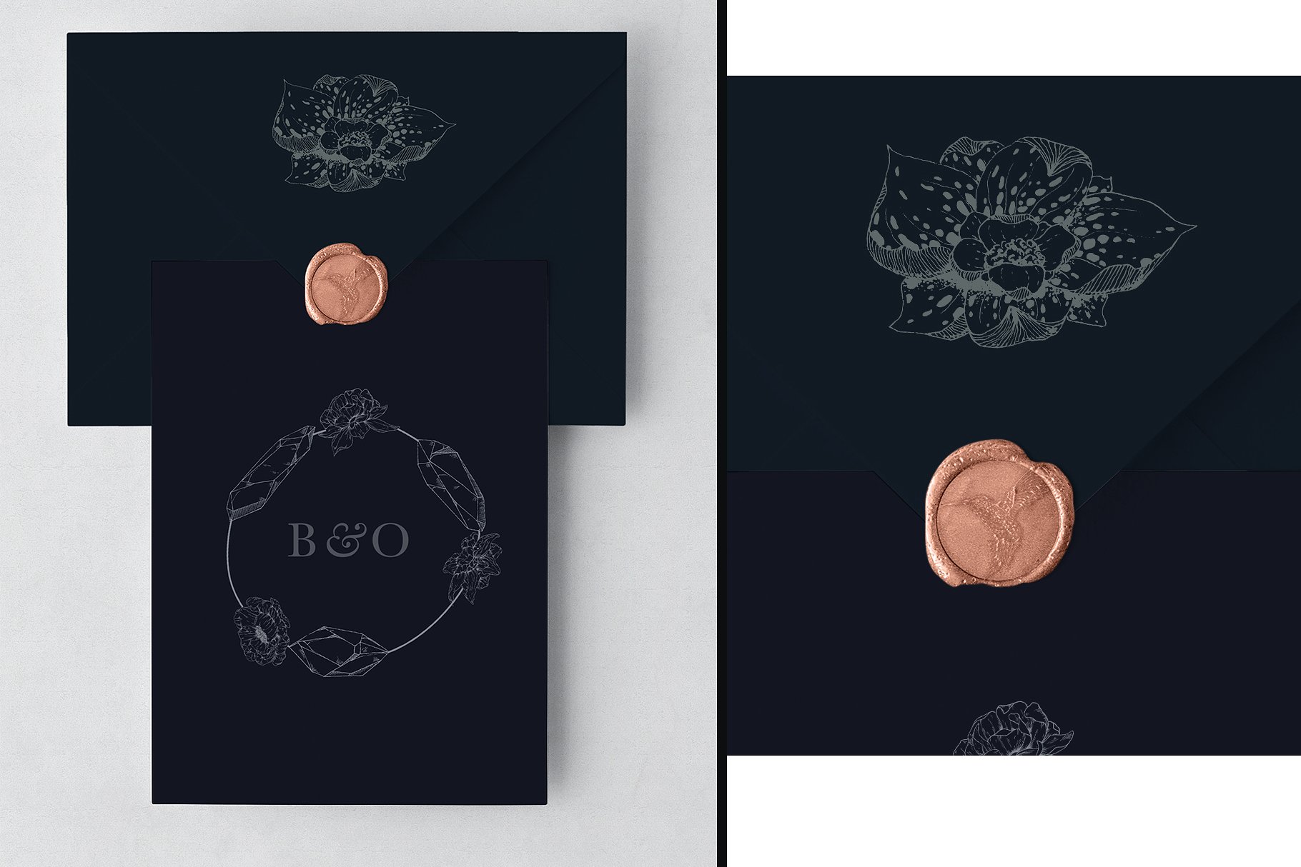 虚实结合黑色背景手绘矢量花卉图形素材 Black Orchid Illustration Set插图(7)