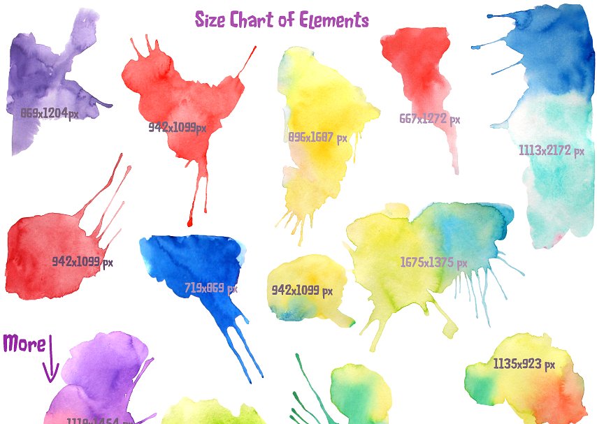 水彩油墨斑点/飞溅图案 Watercolor Blotches and Splatters插图(2)