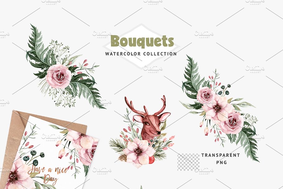 森林的气息水彩剪贴画元素 Watercolor Forest Scent插图(3)