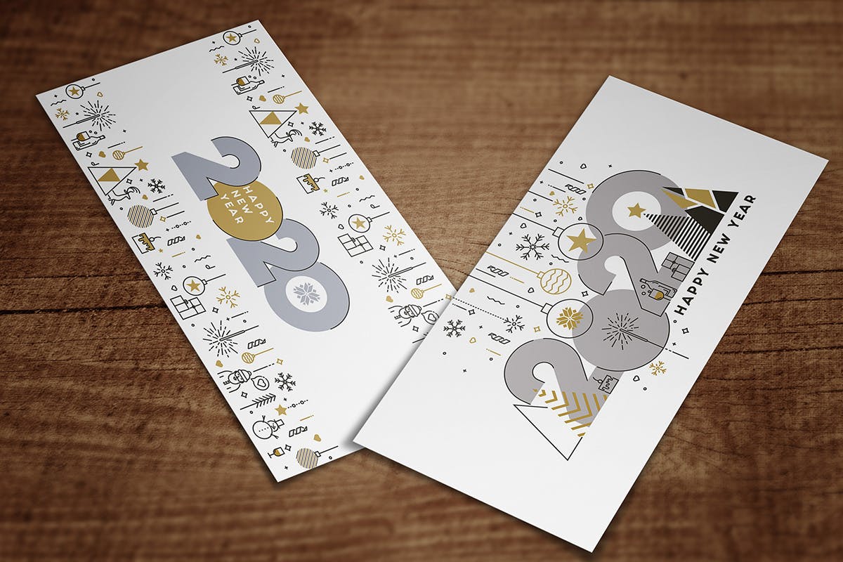 扁平设计风格彩色线条新年庆祝主题概念插画素材 Flat Thin Color Line Concept of Happy New Year插图(1)