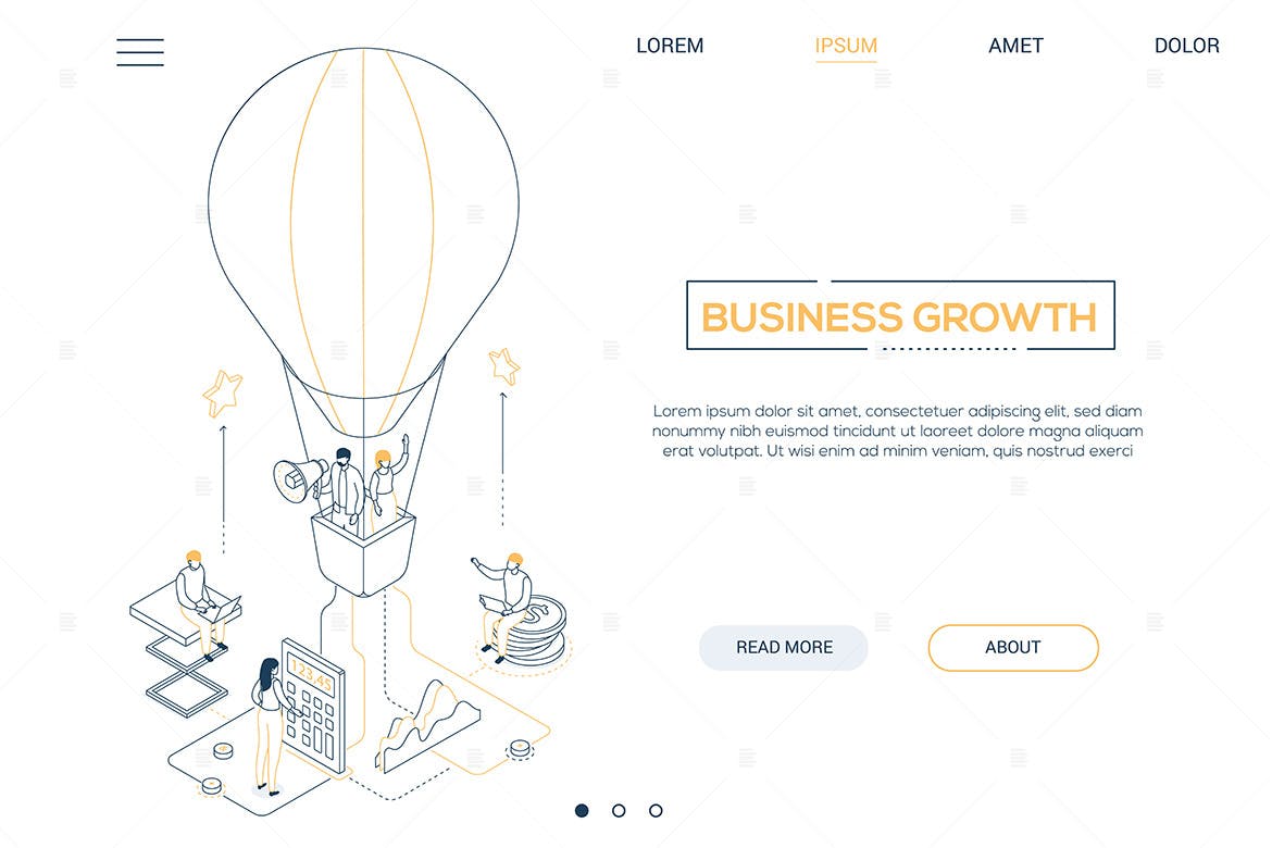 业务增长线条艺术设计风格网站Banner设计插画素材 Business growth – line design isometric web banner插图
