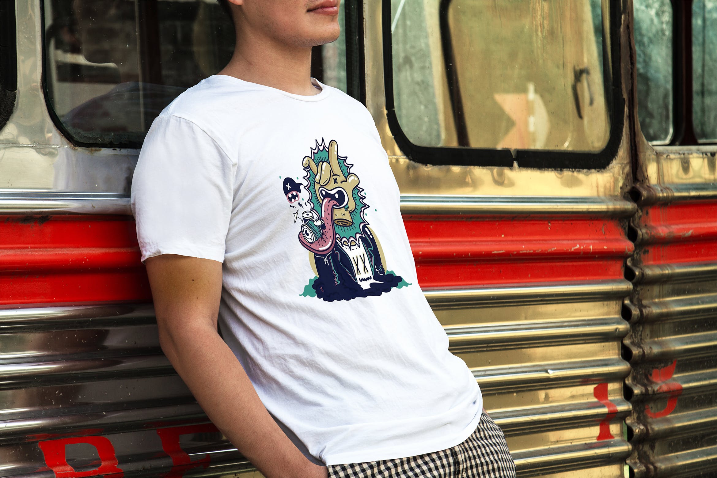 印花T恤男模特上身效果图样机模板 T-shirt Presentation Mockup插图