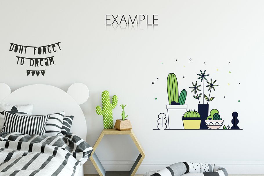 儿童卧室书房墙纸&相框样机 KIDS Interior WALL & FRAMES Mockup 3插图(14)