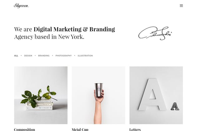 极简主义风格创意作品展示网站PSD模板 Skyveen – Minimal & Clean Portfolio PSD Template插图(2)