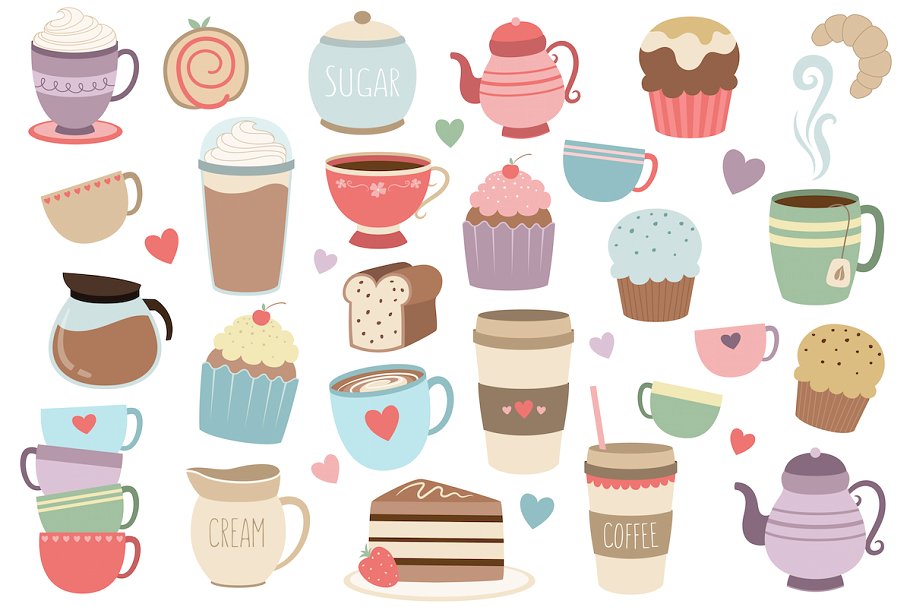 33个咖啡和茶矢量剪贴画 Coffee and Tea 33 pc Vector Clipart插图