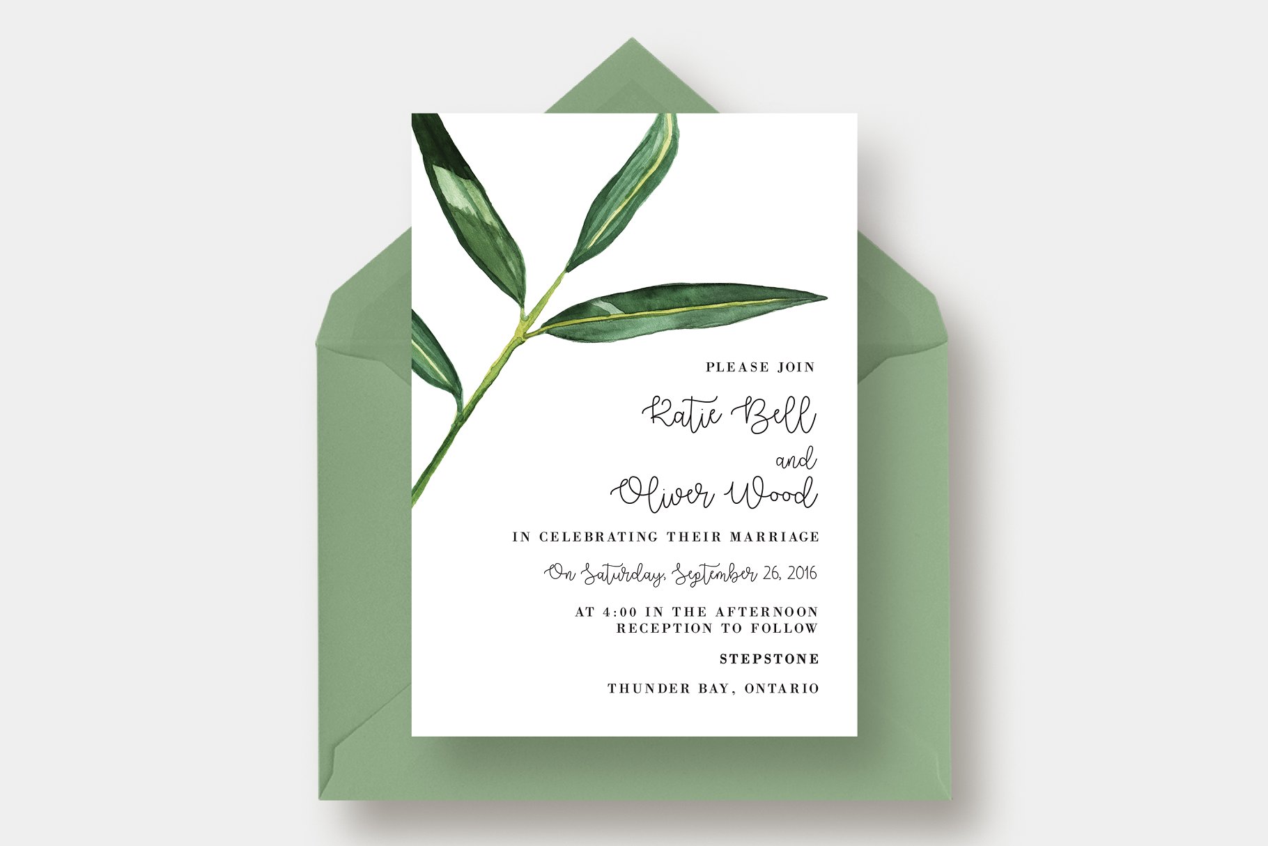 水彩叶子花边婚礼邀请函模板套装 Watercolor Leaf Wedding Suite插图(1)