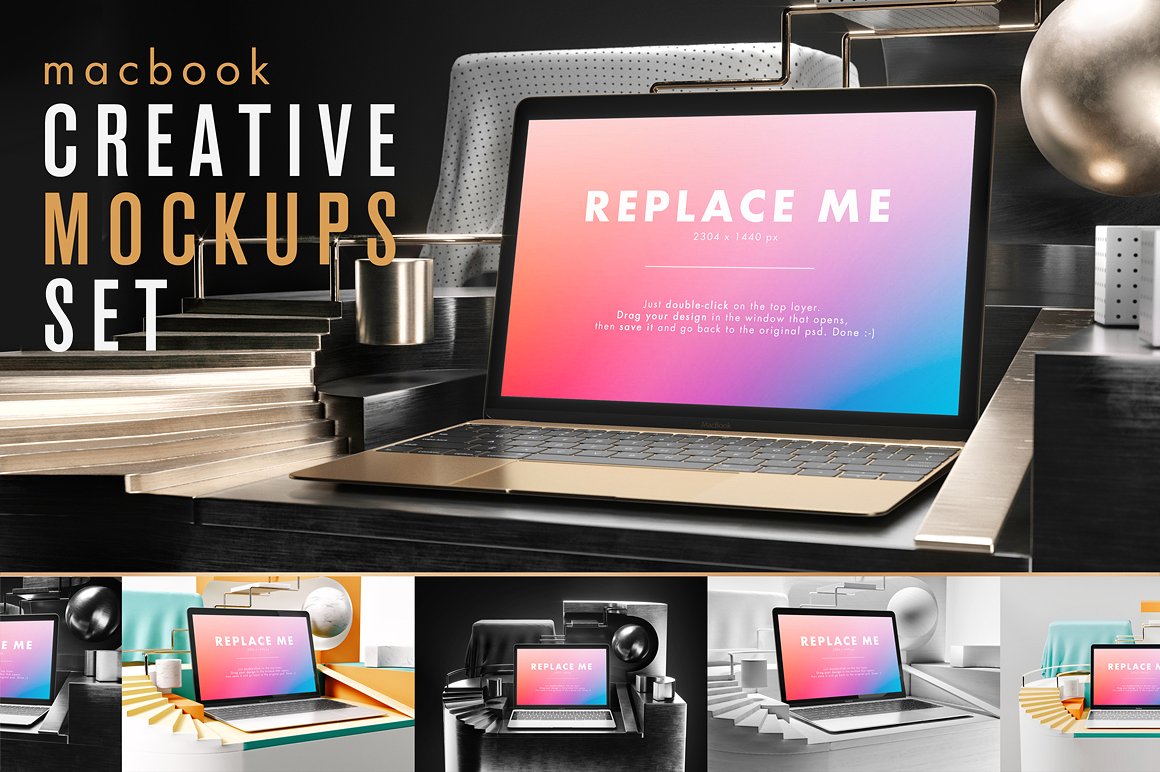创意的Macbook展示模型Mockups打包下载[psd]插图