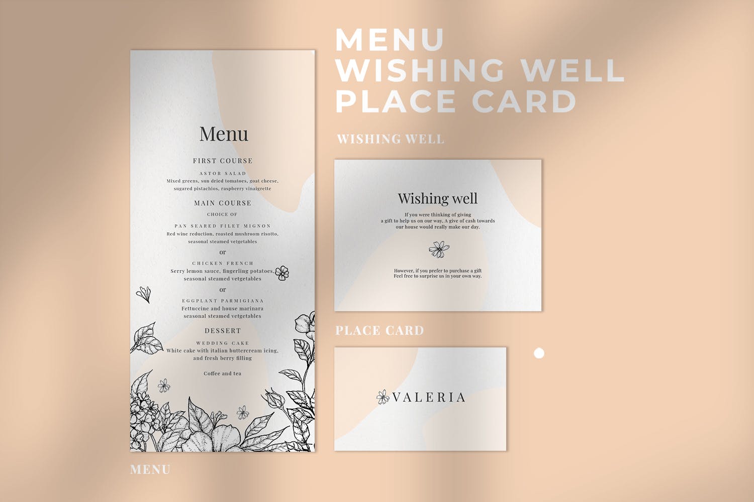 优雅素色花卉手绘图案婚礼邀请设计套件 Classy Botanical Wedding Suite插图(3)