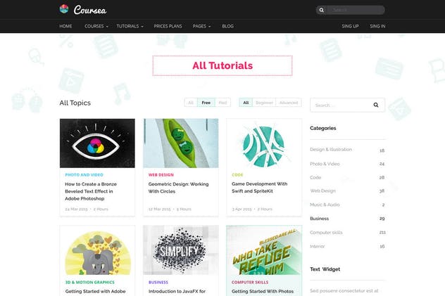 在线教育＆线上培训网站PSD模板 Coursea – Online Tutorials & Courses Template插图(6)