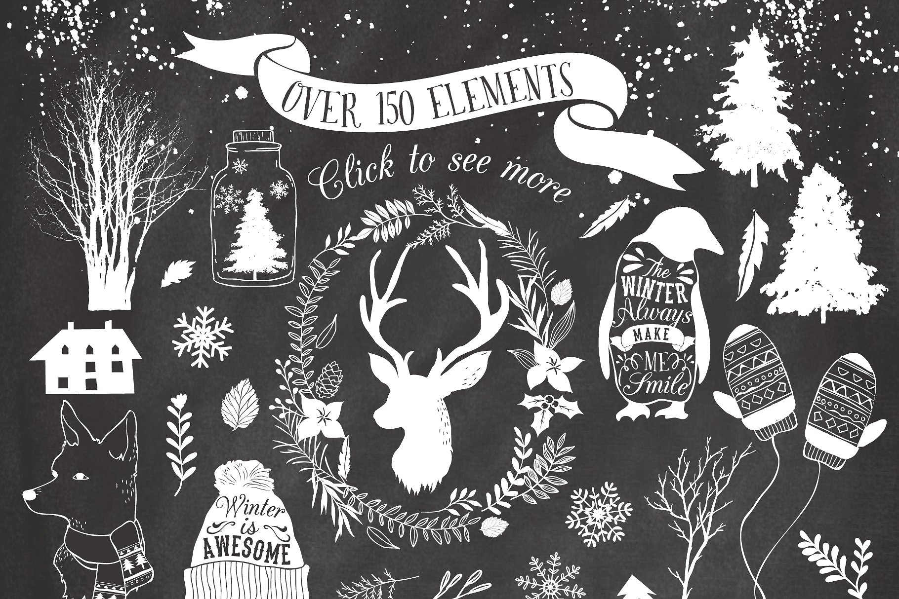 冬天圣诞节水彩设计元素（剪贴画、纹理&贺卡模板） Watercolor Winter collection插图(1)