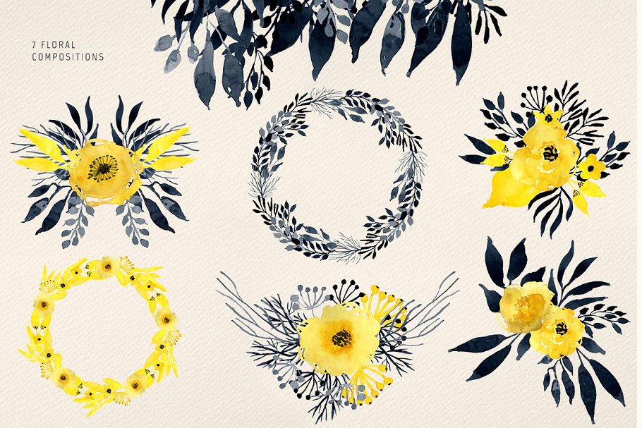 黑色格调水彩花卉图案 Dark Watercolour Flowers插图(1)