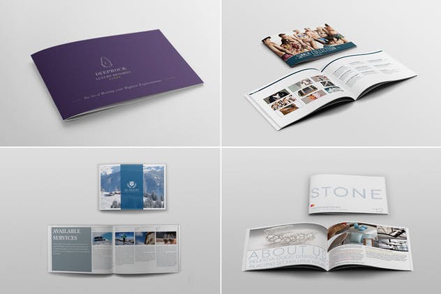 简约横向宣传册杂志画册样机 Landscape Brochure Mockups插图(3)