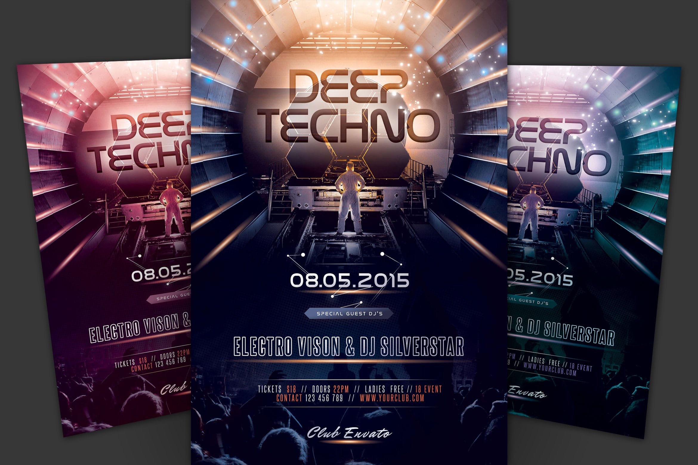 夜总会/KTV/酒吧宣传海报传单素材库精选PSD模板 Deep Techno Flyer插图