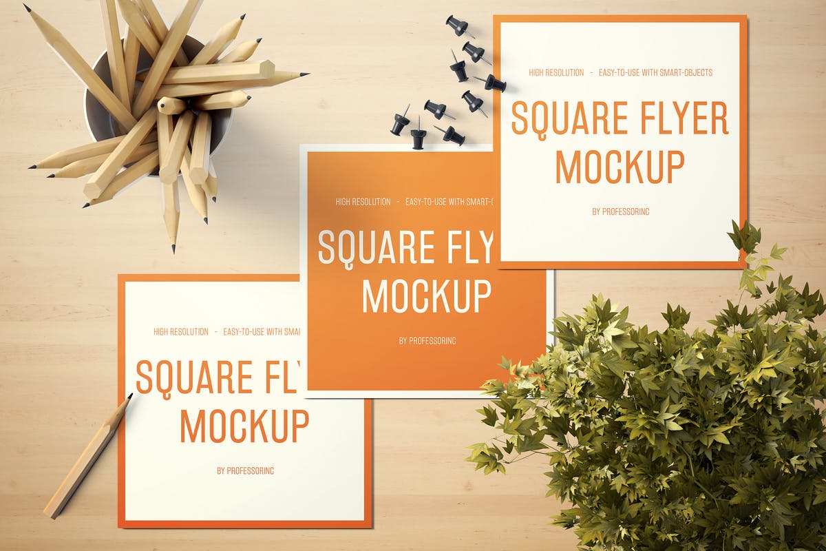 逼真的方形传单样机套装V1 Square Flyer Mockup – Set 1插图