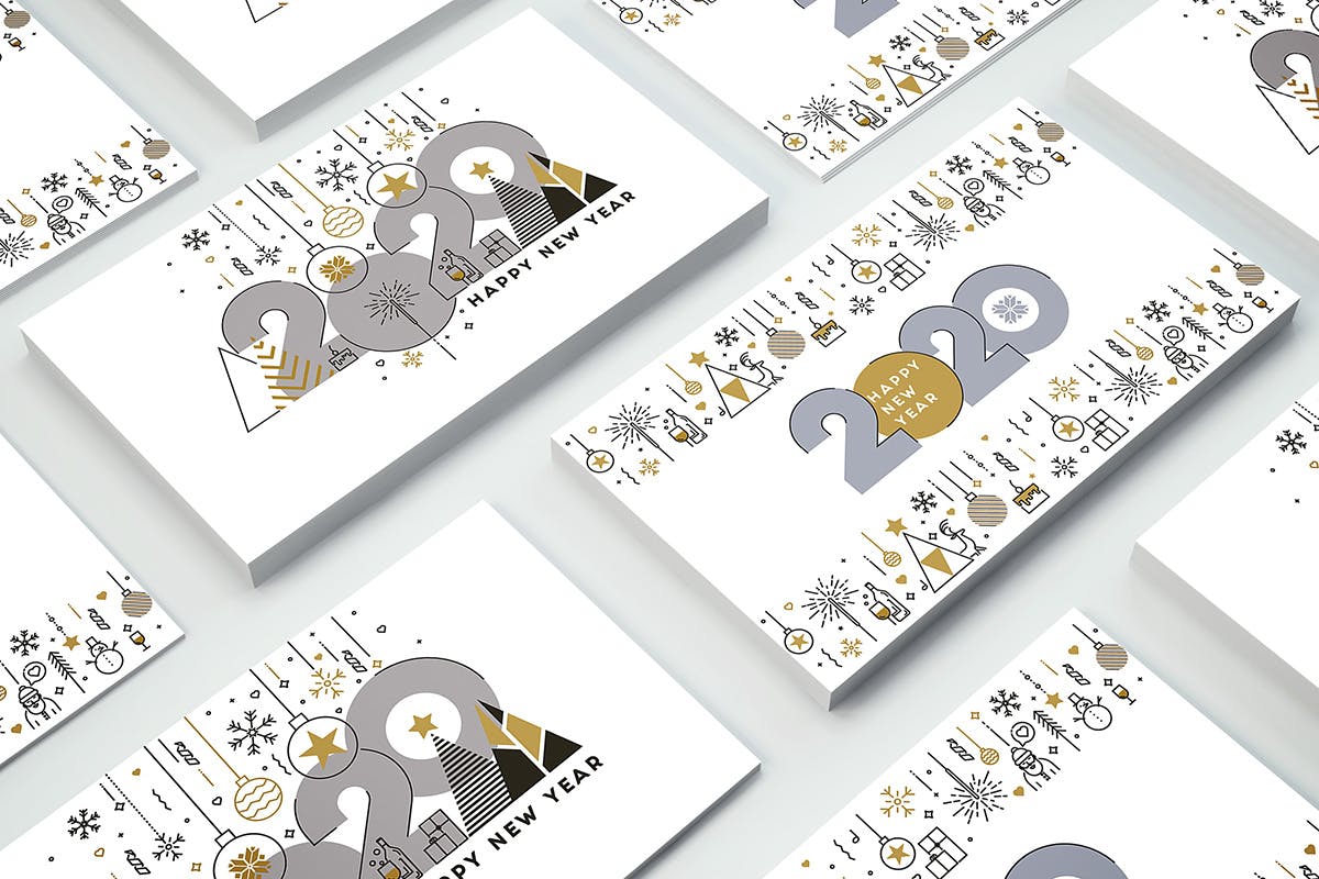 扁平设计风格彩色线条新年庆祝主题概念插画素材 Flat Thin Color Line Concept of Happy New Year插图(2)