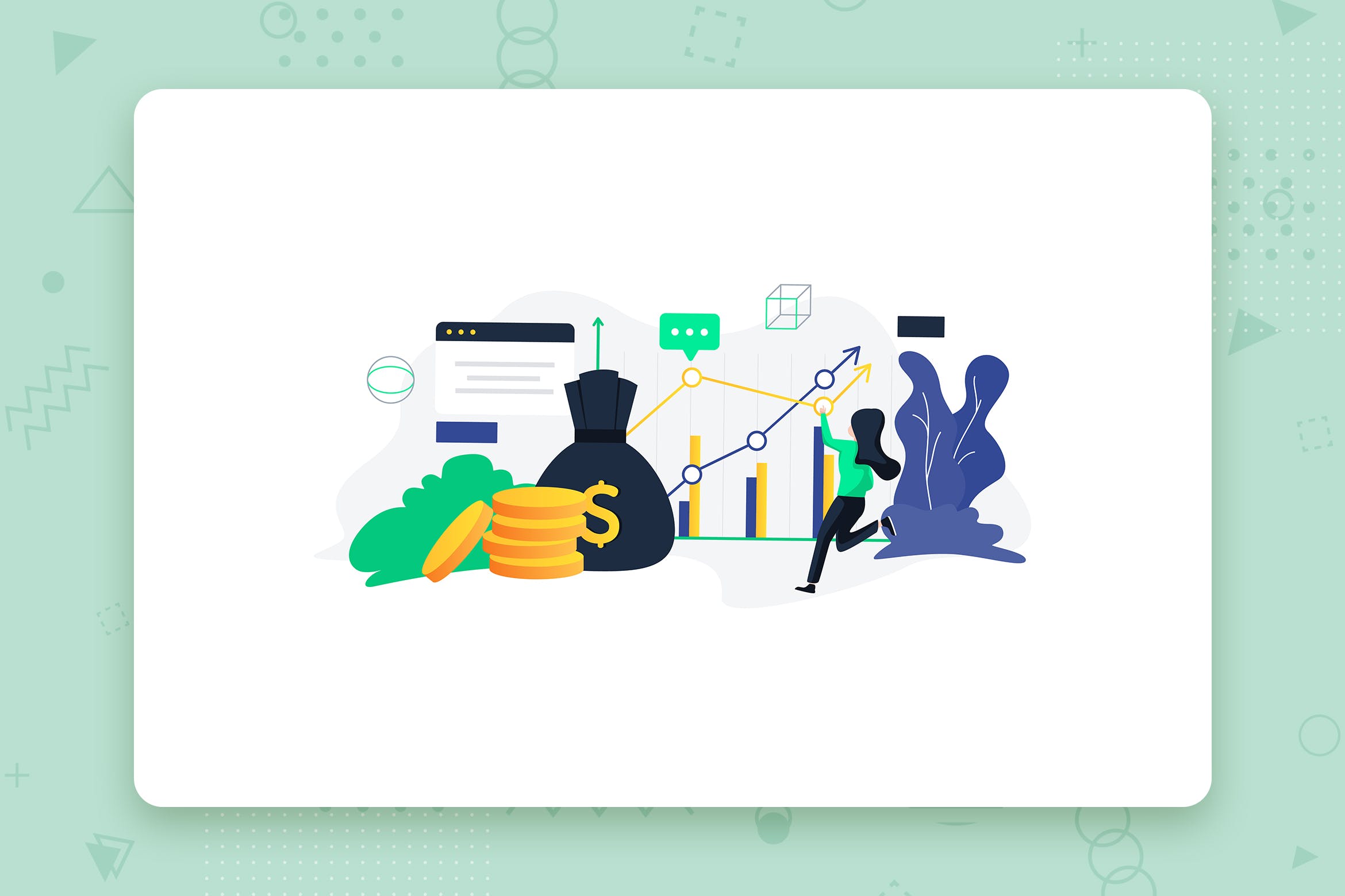 市场增长主题扁平设计风格矢量概念插画 Increase Revenue flat vector illustration concept插图