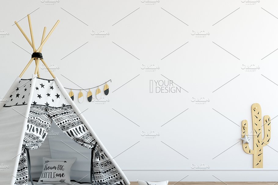 儿童卧室书房墙纸&相框样机 KIDS Interior WALL & FRAMES Mockup 3插图(20)