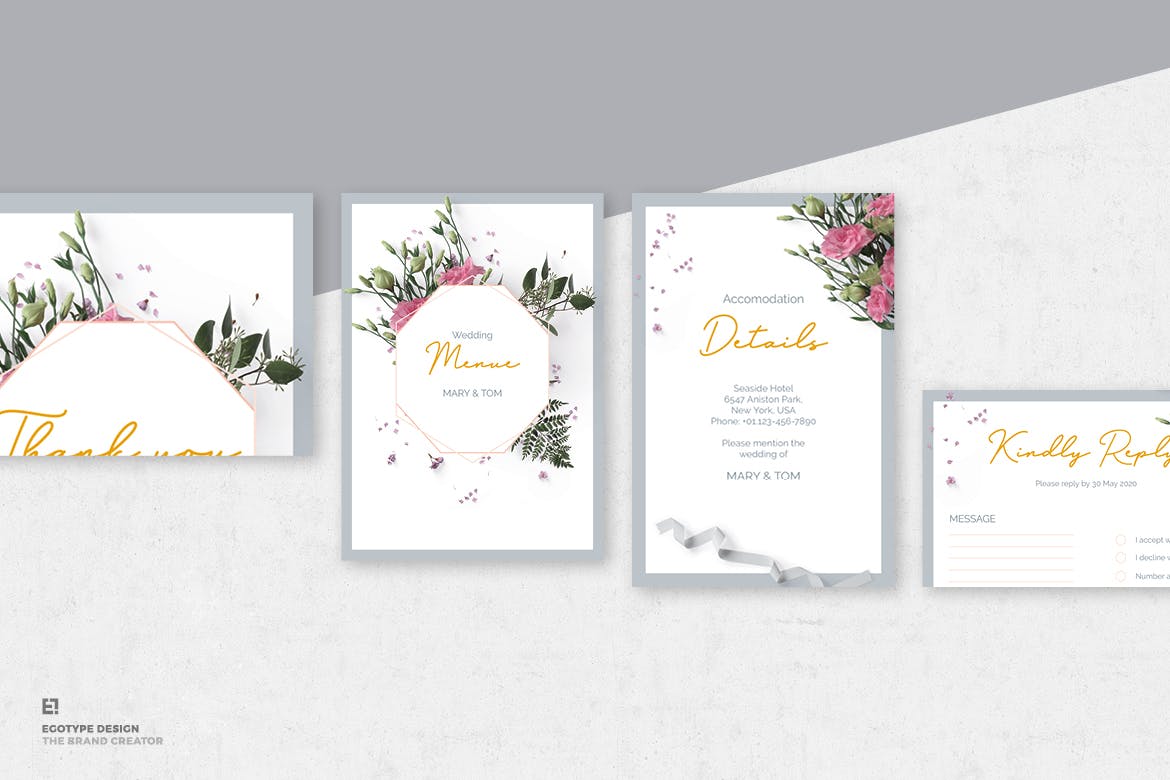 花卉装饰艺术风格婚礼邀请设计套件 Wedding Invitation Set插图(5)