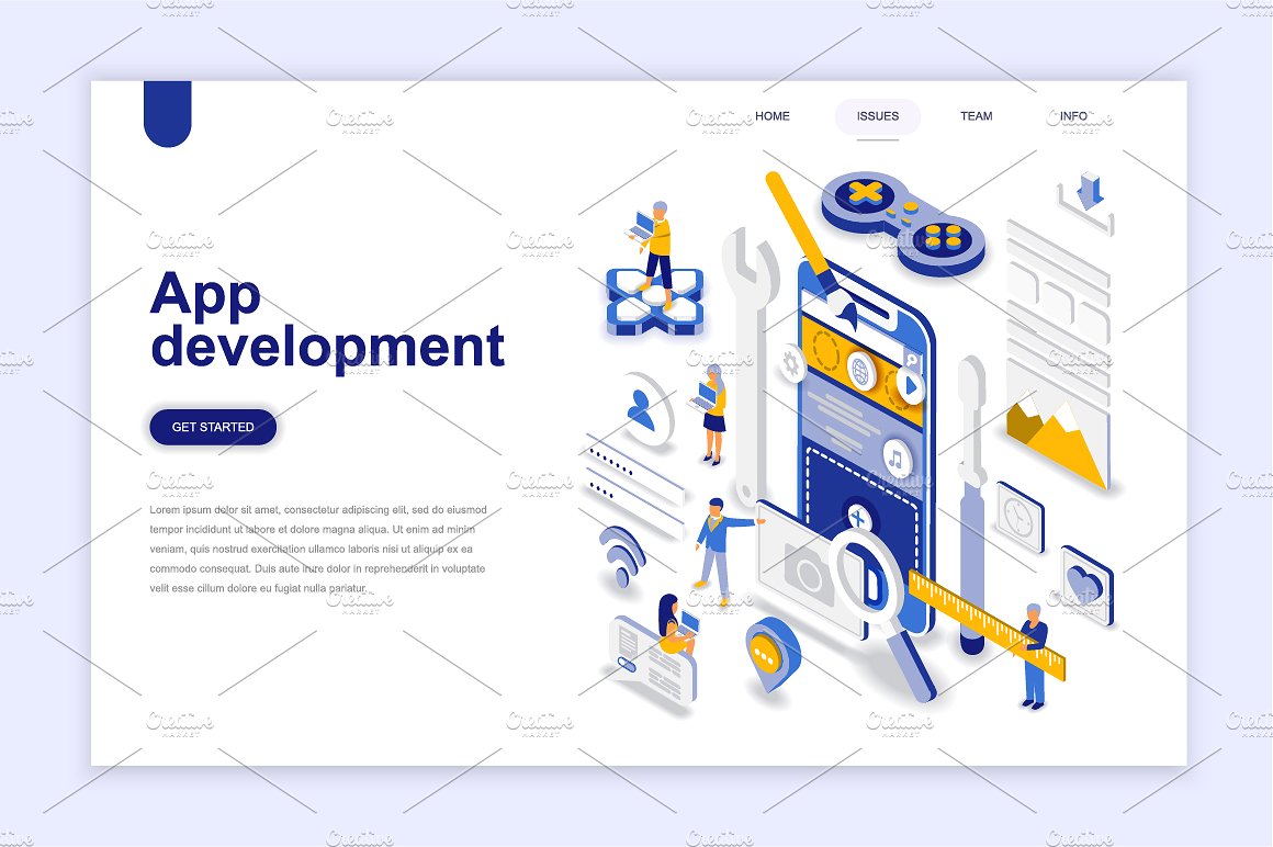现代扁平设计网站着陆页等距概念插图集 Landing Page Templates插图(4)