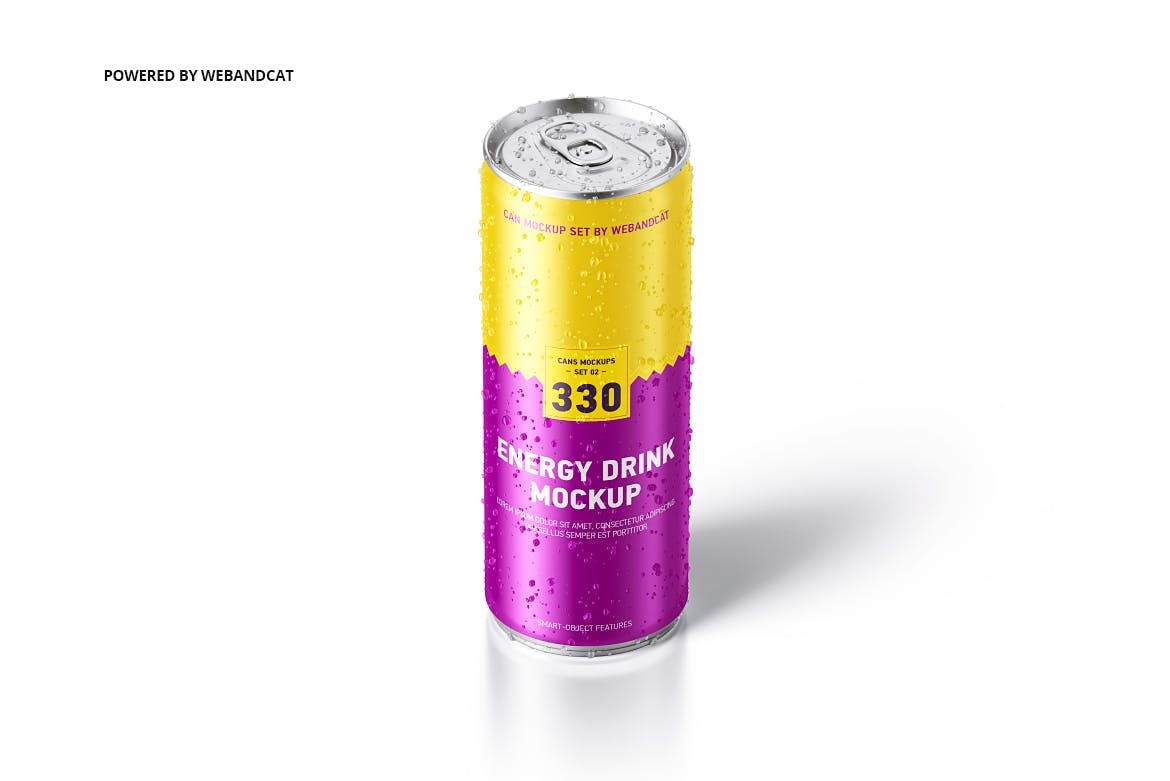 能量饮料罐头外观设计样机模板 Energy Drink Can Mock-up with Water Droplets插图(3)