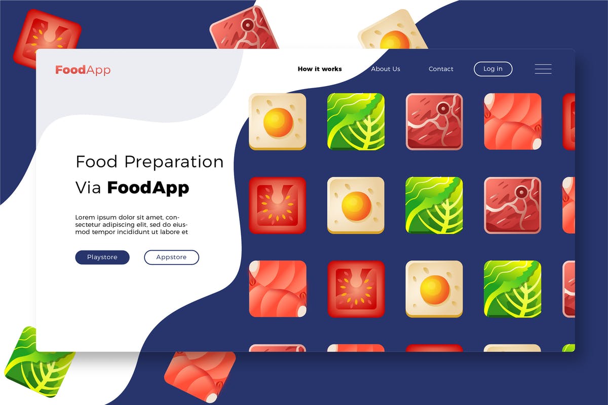 食物烹饪主题网站Banner&着陆页模板 Foodapp – Banner & Landing Page插图