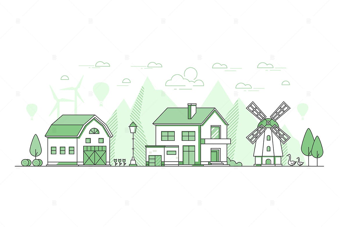 生态农业线性设计风矢量插画素材库精选素材 Eco farming – thin line design style illustration插图